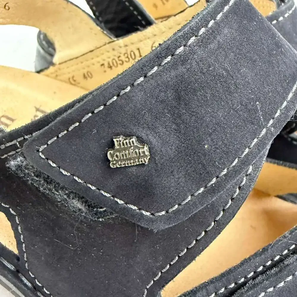 Finn Comfort Toro Soft Men's Sandal Black Nubuck Leather Sz 40 Made in Germany